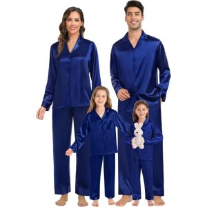 2Pcs Womens Silk Satin Pajamas Set Short Sleeve Sleepwear Button Down  Nightwear