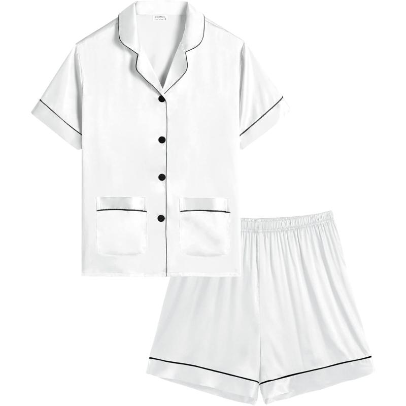 SWOMOG Satin Kid Pajamas for Girls Silk Pjs Set with 2 Pockets
