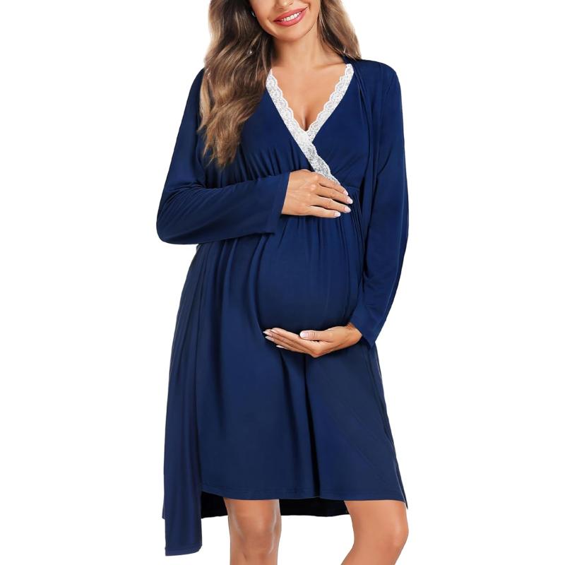 SWOMOG Women's Maternity Nursing Robe Pregnancy Hospital Breastfeeding  Bathrobes 3 in 1 Labor Delivery Nightgowns